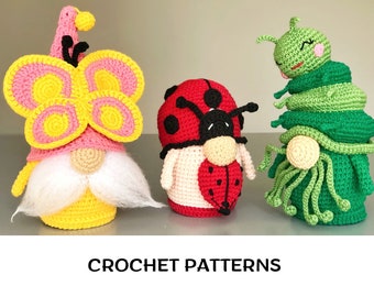 Crochet Garden Gnomes Pattern Bundle PDF – Butterfly Gnome, Caterpillar Gnome, Ladybug Gnome | Gnome Amigurumi | Summer Insect Gnomes