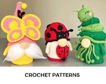 Crochet Insects Gnomes bundle patterns Butterfly pattern Crochet Summer Garden Gnome Caterpillar Amigurumi Ladybug Pattern Standing Gnomes