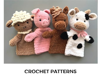 Farm hand puppets patterns PDF bundle Crochet animals farm puppet show Amigurumi animals hand puppets Crochet toys patterns