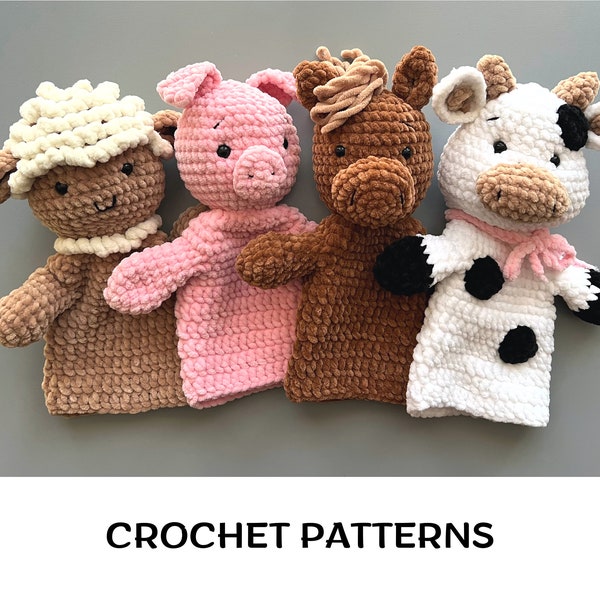 Lot PDF de modèles de marionnettes à main de ferme Animaux au crochet, spectacles de marionnettes de la ferme, animaux au crochet, Modèles de jouets au crochet