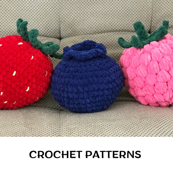 Giant crochet fruits patterns PDF Easy patterns crochet Strawberry plush pillow Jumbo blueberry crochet pattern Raspberry amigurumi pattern