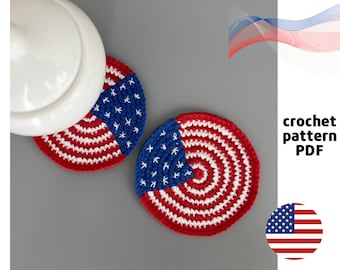 Crochet 4th of July Coaster pattern PDF USA flag crochet coaster pattern American patriotic coaster Independence day crochet decor