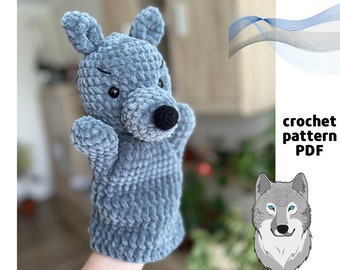 Crochet Wolf hand puppet pattern PDF  Amigurumi hand puppets Easy crochet toys  for puppet show Wolf amigurumi Crochet wild animals patterns