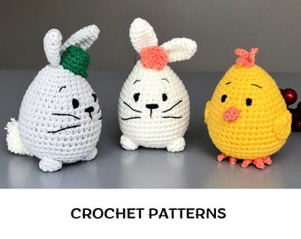 Crochet Easter Eggs pattern PDF Easter Bunny pattern Easter ornaments Crochet Chicken pattern Funny Easter decorations Eggs amigurumi