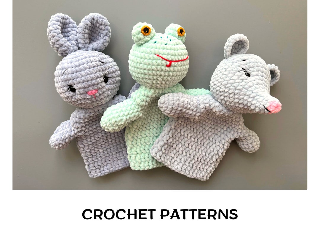 Crochet Animals Hand Puppets Patterns Set 3 in 1 Amigurumi Field