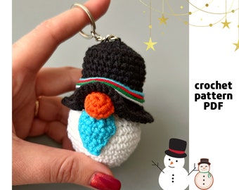 Christmas keychain Snowman pattern PDF Crochet Christmas Tree ornament pattern Crochet keychain pattern Tiny Snowman gnome pattern