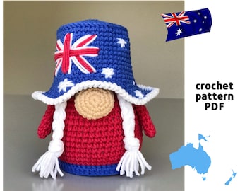 Australian patriotic gnome pattern PDF Patriotic Amigurumi pattern Australian flag Australia day