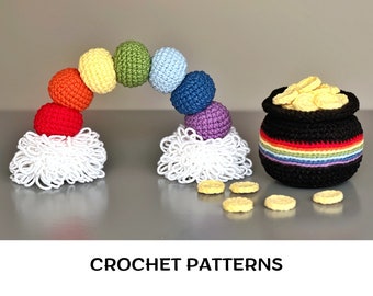 Crochet Pot of Gold pattern and Crochet Rainbow pattern St.Patrick’s decorations Rainbow amigurumi pattern