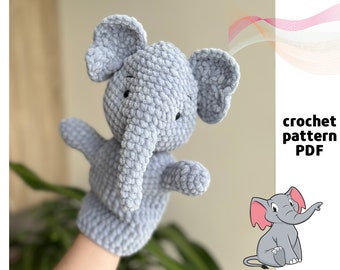 Crochet Elephant hand puppet pattern PDF Crochet safari animals patterns Simply crochet toys for puppet show Amigurumi hand puppets