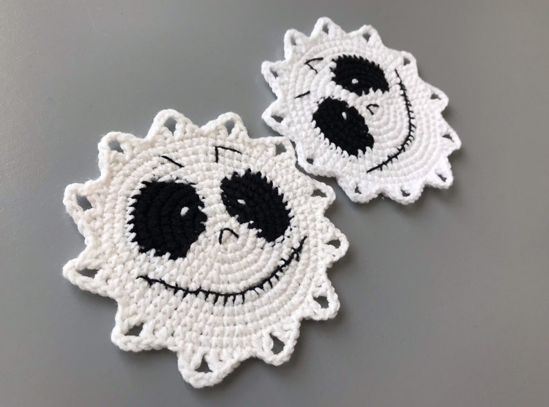 Crochet Skeleton Coaster pattern PDF Eyes coaster Halloween crochet patterns Creepy crochet Halloween table decor image 10