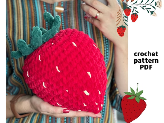 Giant crochet strawberry pattern PDF Strawberry plush pillow amigurumi Jumbo strawberry crochet pattern Play food Crochet Berry pattern