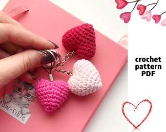 Valentine keychain crochet heart pattern PDF Love crochet pattern Easy heart keychain tutorial Valentines gift Key ring pattern