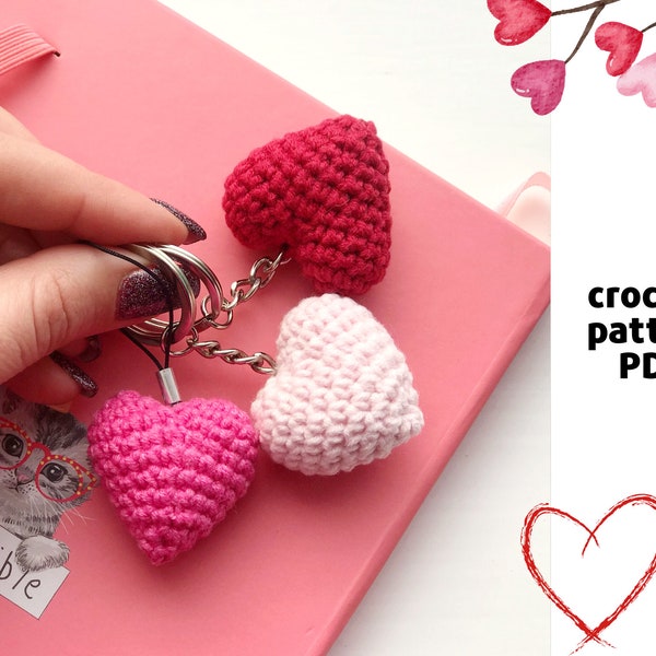Valentine keychain crochet heart pattern PDF Love crochet pattern Easy heart keychain tutorial Valentines gift Key ring pattern