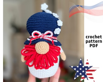 Crochet American Stars gnome pattern PDF USA gnome amigurumi Independence Day Patriotic USA Flag pattern