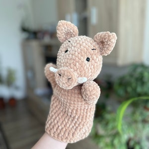 Crochet Boar hand puppet pattern PDF Crochet Amigurumi hand puppets Simple crochet puppet Boar amigurumi Crochet pig pattern Wild boar image 2