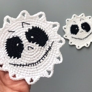 Crochet Skeleton Coaster pattern PDF Eyes coaster Halloween crochet patterns Creepy crochet Halloween table decor image 9