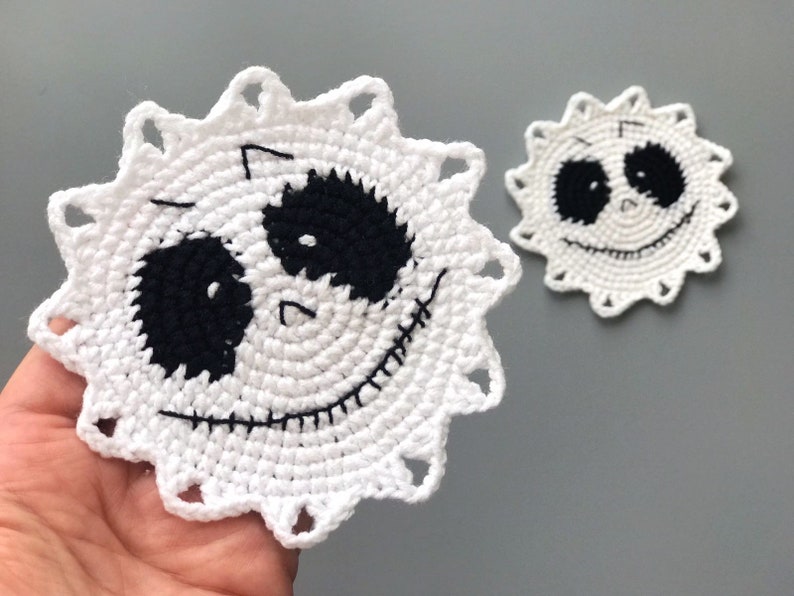 Crochet Skeleton Coaster pattern PDF Eyes coaster Halloween crochet patterns Creepy crochet Halloween table decor image 9