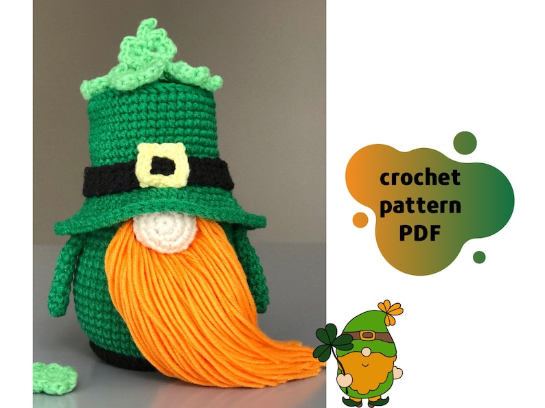 St. Patrick's day Gnome pattern PDF Crochet Leprechaun pattern Leprechaun amigurumi Shamrock ornament pattern image 10