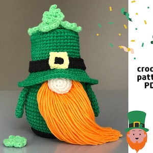 St. Patrick's day Gnome pattern PDF Crochet Leprechaun pattern Leprechaun amigurumi Shamrock ornament pattern image 1