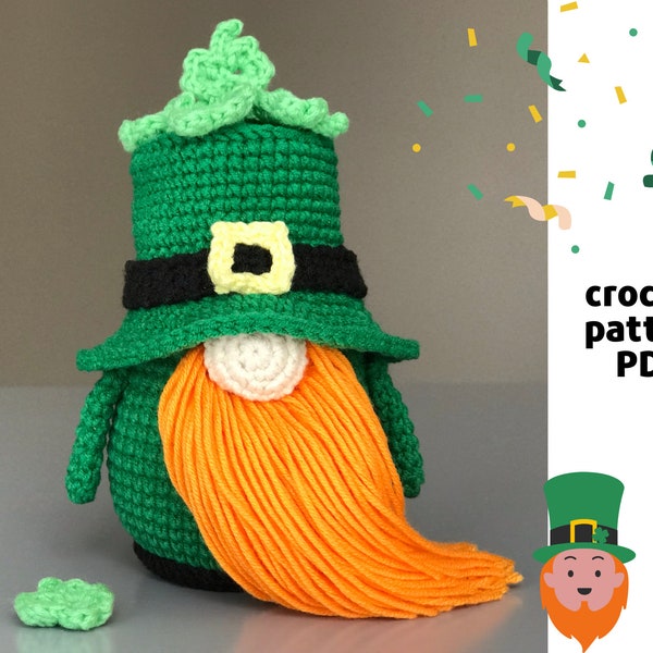 St. Patrick's day Gnome pattern PDF Crochet Leprechaun pattern Leprechaun amigurumi Shamrock ornament pattern