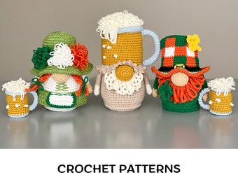 St Patrick's Day gnomes patterns set Crochet beer mug pattern Leprechaun amigurumi pattern Crochet Patrick’s doll pattern Irish flag pattern