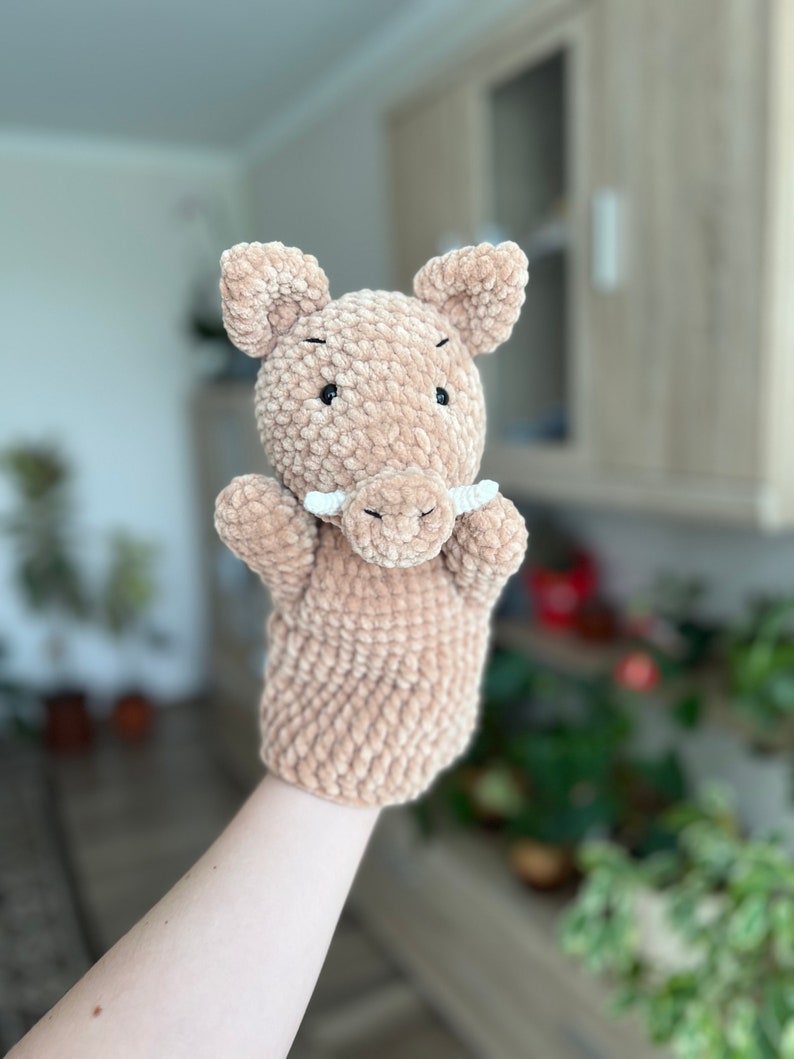 Crochet Boar hand puppet pattern PDF Crochet Amigurumi hand puppets Simple crochet puppet Boar amigurumi Crochet pig pattern Wild boar image 4