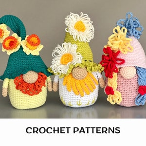 Flowers Gnome Crochet Pattern PDF - Spring Garden Gnome, Daffodils Gnome, Crochet Daisy Pattern | Easter Gnome Amigurumi | Designer crochet