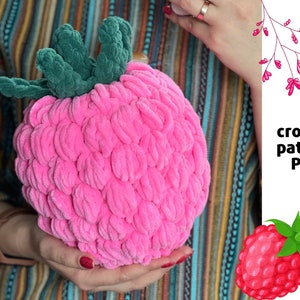 Schema lampone gigante all'uncinetto PDF Schema bacche all'uncinetto Schema cuscino peluche lampone Schema frutti da giardino all'uncinetto Summer Amigurumi