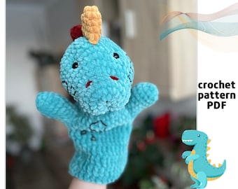 Crochet Dinosaur hand puppet pattern PDF Simply dragon for puppet show Amigurumi hand puppets Dino crochet pattern Dino toys