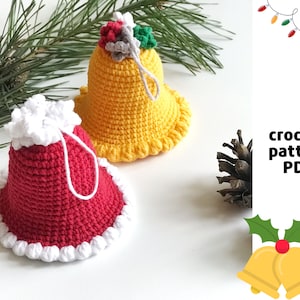 クリスマスベルオーナメントかぎ針編みパターン PDF クリスマスツリーオーナメントベルあみぐるみクリスマスツリー吊り下げ装飾パターン