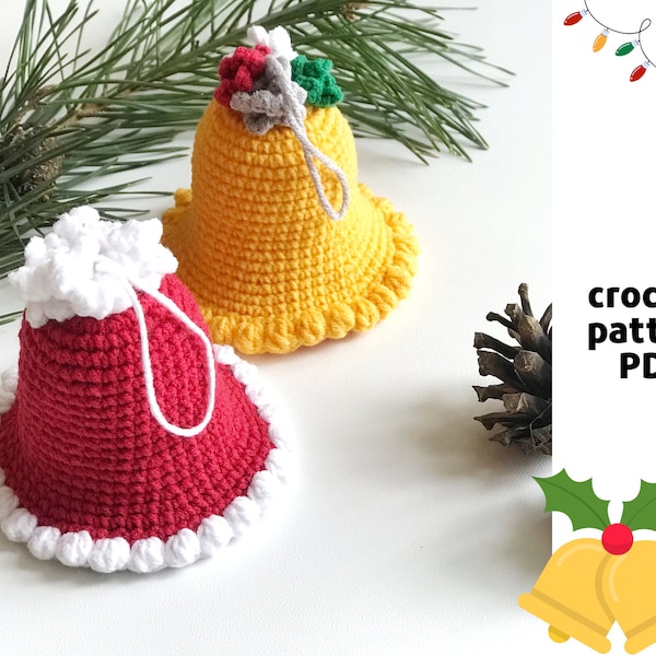 Christmas Bells Ornaments crochet pattern PDF Christmas Tree Ornament Bells Amigurumi Christmas Tree hanging decoration pattern