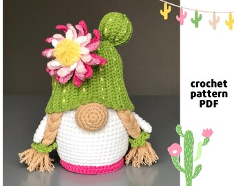 Crochet cactus gnome pattern PDF Easter Cactus plant Crochet cactus for desk Summer Gnomes patterns Desert succulents amigurumi