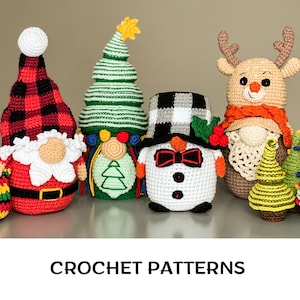 Crochet Christmas ornaments patterns set 5 on 1 Gnome crochet pattern Christmas crochet patterns amigurumi Crochet standing ornament