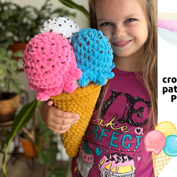 Patroon gigantisch gehaakt ijshoorntje pdf | Amigurumi-voedselpatroon | Jumbo IJshaakwerk | IJsamigurumi | Gehaakt zomerpatroon