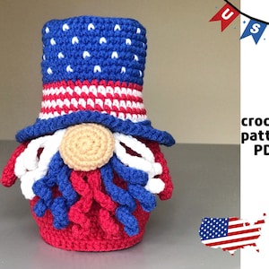 Patriotic Crochet Gnome Pattern PDF | 4th of July Amigurumi Pattern | USA Flag Decor | American Independence Day Crochet