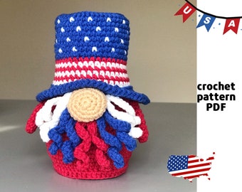 Patriotic crochet gnome pattern PDF 4th of July pattern USA Fourth of July crochet American flag decor Amigurumi Pattern