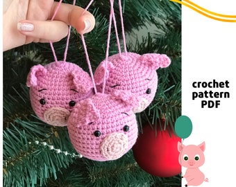 Pigs ornament crochet pattern Christmas tree ornament crochet decor Pigs Amigurumi Pattern Christmas baubles