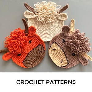 Modèle au crochet de sous-verre vache Highland PDF | Dessous de verre vache au crochet |  Motif vache Amigurumi | Mug animalier | Décoration de table rustique