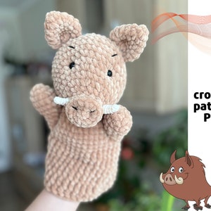 Crochet Boar hand puppet pattern PDF Crochet Amigurumi hand puppets Simple crochet puppet Boar amigurumi Crochet pig pattern Wild boar image 1