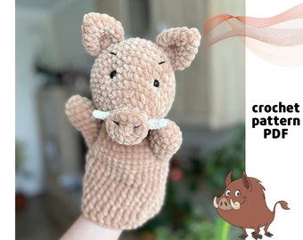 Crochet Boar hand puppet pattern PDF Crochet Amigurumi hand puppets Simple crochet puppet Boar amigurumi Crochet pig pattern Wild boar