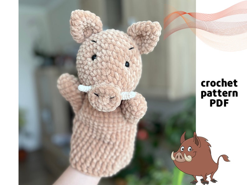 Crochet Boar hand puppet pattern PDF Crochet Amigurumi hand puppets Simple crochet puppet Boar amigurumi Crochet pig pattern Wild boar image 1