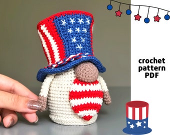 Patron de gnome au crochet drapeau américain PDF Patron au crochet USA Patron de cadeau de la fête de l'indépendance Jouets du 4 juillet Patron de drapeau USA Cadeau de la liberté