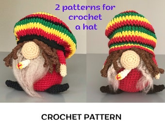 Crochet Rasta gnome pattern PDF Smoker Amigurumi pattern Vert Jaune Rouge Amigurumi Bob Marley crochet Gnome dreadlocks pattern