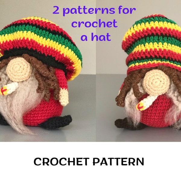 Crochet Rasta gnome pattern PDF Smoker Amigurumi pattern Green Yellow Red Amigurumi Bob Marley crochet Gnome dreadlocks pattern