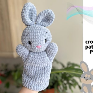 Crochet Bunny hand puppet pattern PDF  Amigurumi bunny pattern Toys for puppet show amigurumi Plushie bunny pattern Toy glove pattern