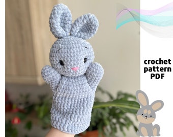 Crochet Bunny hand puppet pattern PDF  Amigurumi bunny pattern Toys for puppet show amigurumi Plushie bunny pattern Toy glove pattern