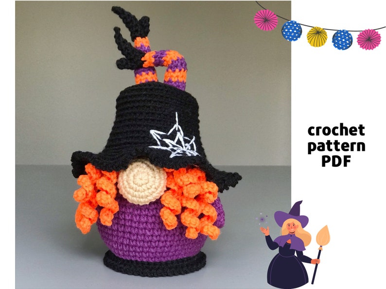 Halloween Gnome with Witches Legs crochet pattern PDF Amigurumi Halloween Pattern Witch Gnome crochet image 1