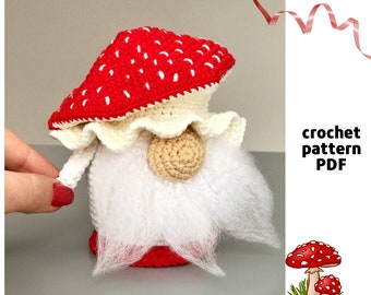 Mushroom Gnome Crochet Pattern PDF Amigurumi Mushroom pattern Crochet mushroom Scandinavian dwarf pattern Nordic red gnome  Home decor