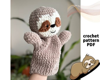 Crochet Sloth hand puppet pattern PDF Crochet wild animals patterns hand puppets Sloth amigurumi