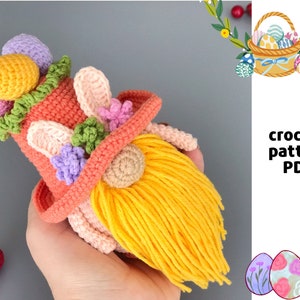 Schema uncinetto gnomo pasquale PDF / Amigurumi gnomo coniglietto con uova di Pasqua / Decorazioni primaverili / Schema uncinetto gnomo facile / Schema gnomo primaverile